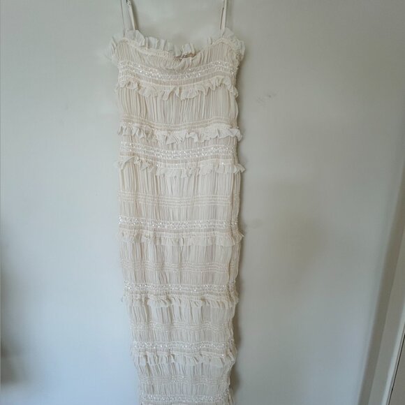 HOUSE OF CB‎ 'Solana' Ivory Sequin Pleat Maxi Dress white NWT size Small - Picture 7 of 12